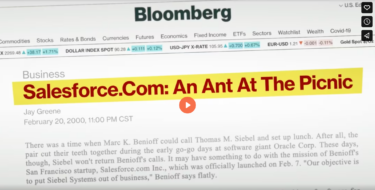Video thumbnail - newspaper with Bloomberg headline, "Salesforce.com: An Ant At The Picnic"